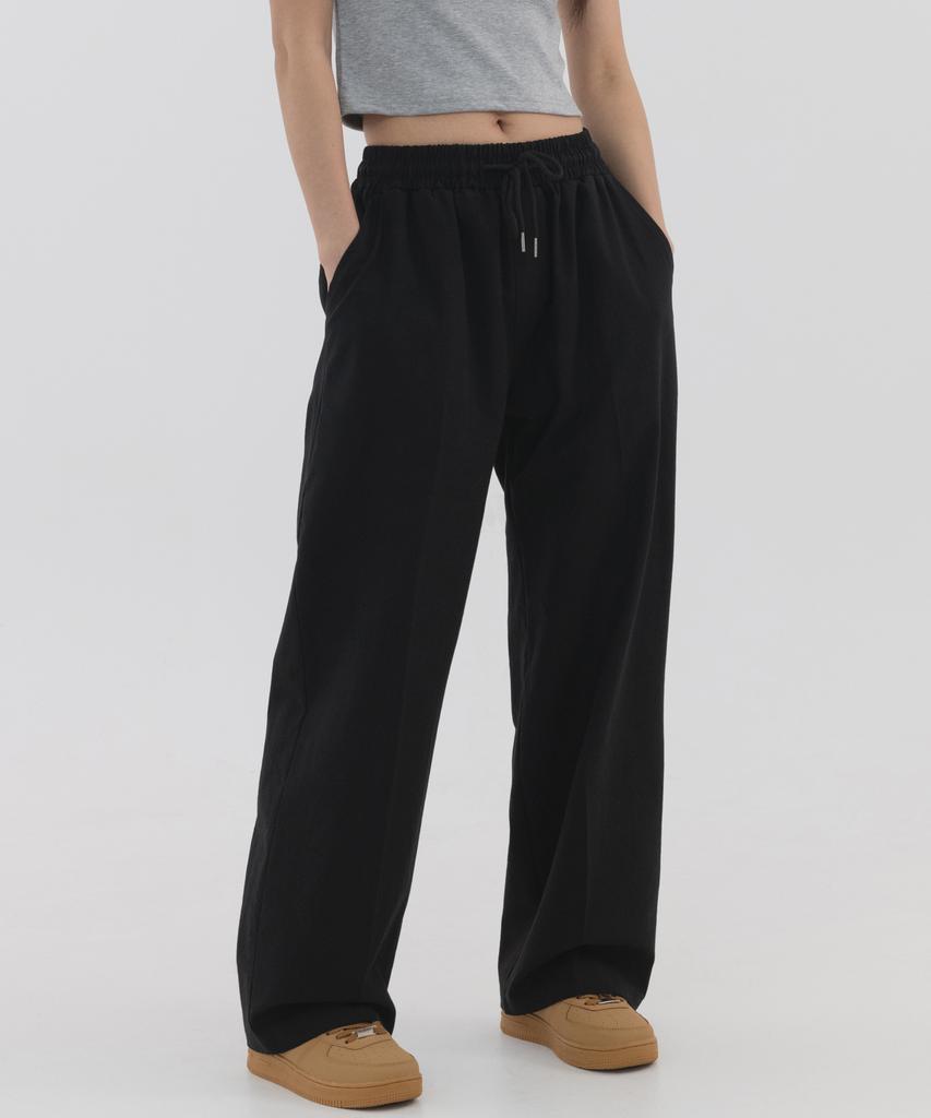 PIANER Linen-Like Semi-Wide Pants (Black)