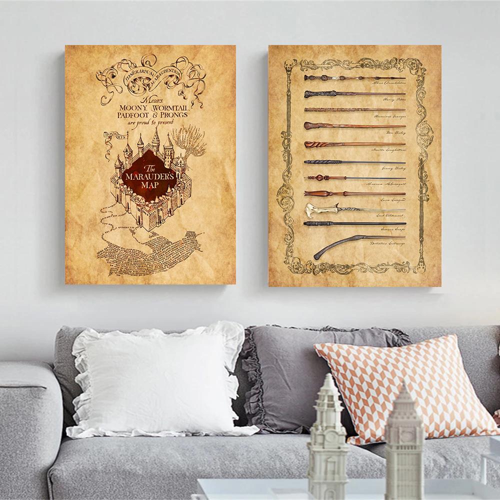 Vintage Wizarding-World Magical Chart Poster Wands Divination Magic School Canvas Painting Wall Art Dark Academy Dorm Home Decor