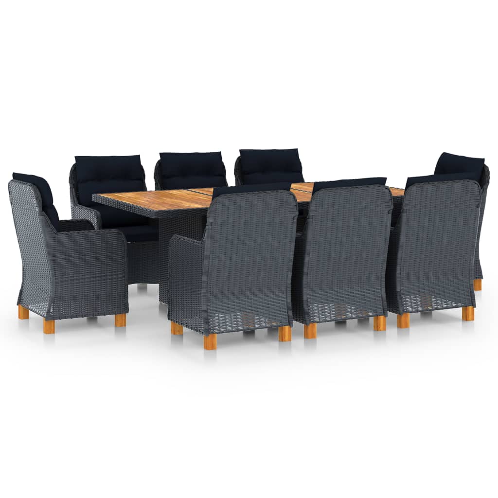 9 piece Garden Dining Set with Cushions Poly Rattan Dark Grey