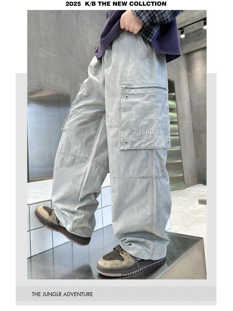 Boys' 2025 Spring/Autumn Casual Cargo Pants: Cool, Loose-Fit Streetwear for Children