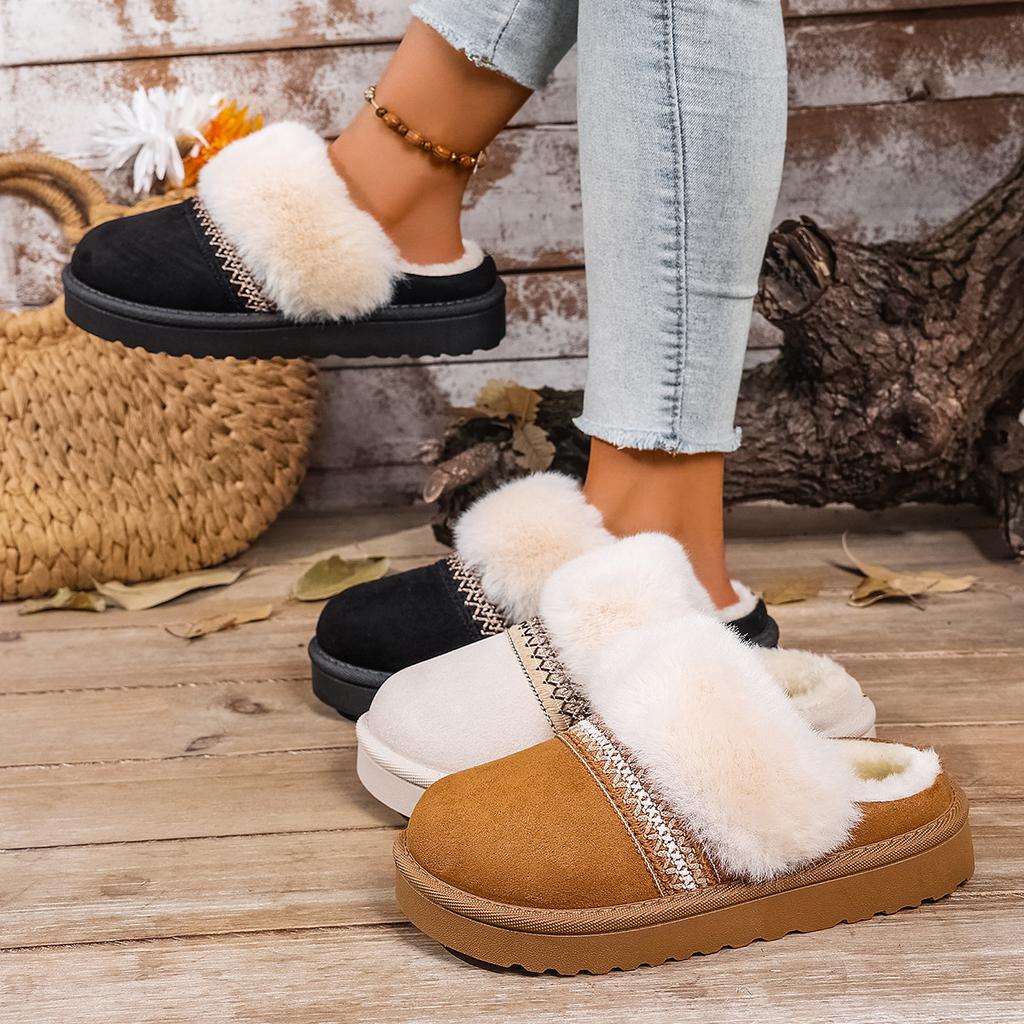 Fashion Women Slippers Fashion Fluffy House Slippers Winter Warm Cotton Shoes Woman Comfort Non Slip Fur Platform Slippers Slides Women