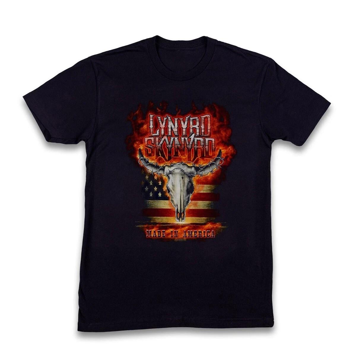 Lynyrd Skynyrd Flaming Steer Skull T-Shirt Unisex Black T-Shirt Size S-5XL XXXXL