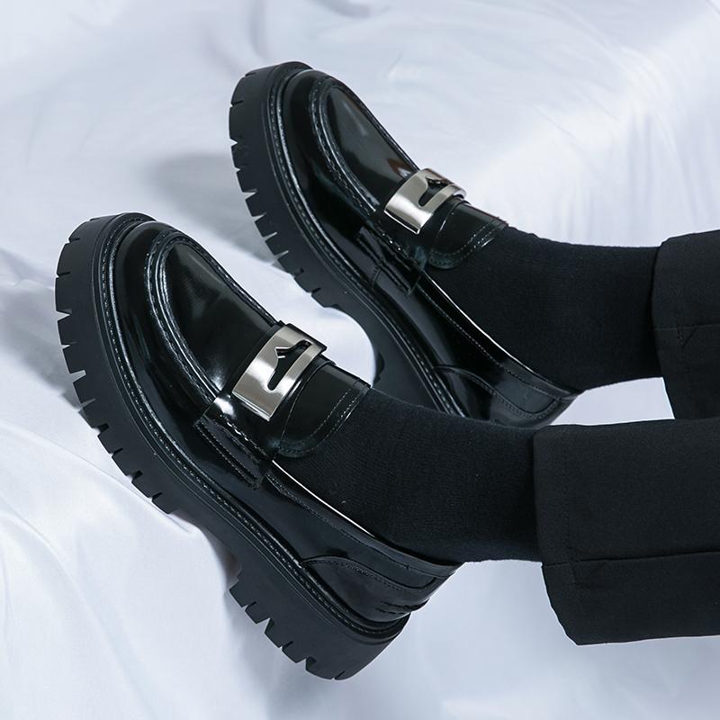 Fashion Thick soled men's leather shoes Fashion designer style Formal Party Business Office Outdoor trendy adult shoe 38-46 Black Hot