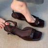 Fashion Mid Heels Women's Sandals Summer Buckle Heeled Shoes Designer Classic Slippers 2025 New Elegant Pumps Fad Dress Sandalias Mujer