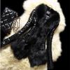 Women Winter Faux Fur Collar PU Leather Jacket Long Sleeved V-neck Comfortable Jacket