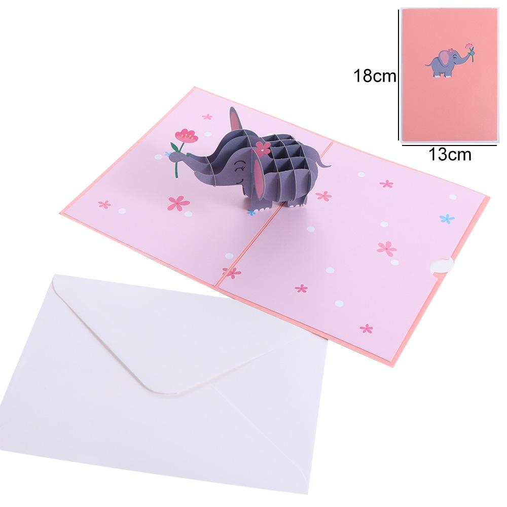 Cute Elephant Greeting Card Paper Blessing Card Postcard 3D Pop Up Greeting Card  Valentine's Day