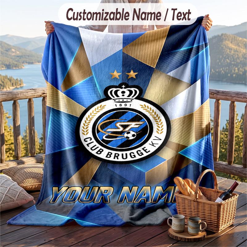 Flannel Blanket Club Brugge FC Print Custom Name Text Soft Throw for Sofa Bed