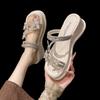 2025 Summer New High-end Slippers Wear Rhinestones Fashion Fairy Style with Skirt Muffin Thick-bottomed Sandals
