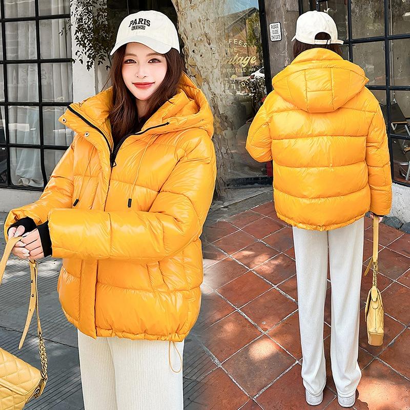 Fluffy jacket new winter short women's hooded cotton clothes glossy leave-in bread clothes thickened