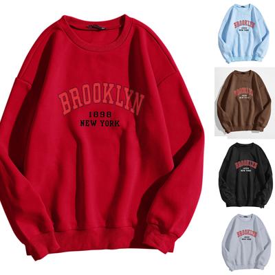 Autumn/Winter Women's Casual Sweatshirt: Round Neck, Long Sleeves, Letter Print, Fleece-Lined