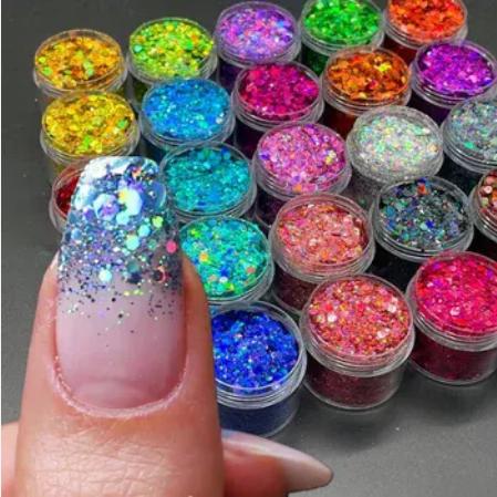 Holographic Cosmetic Christmas Decorations Chunky Glitter Nail Iridescent Flakes Sparkles Face Body Hair Nail Glitter Sequins