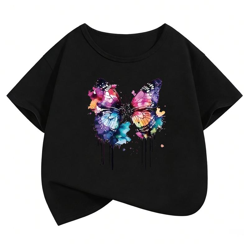 Retro Butterfly TShirt Printed T Shirt Girls Summer Spring Vintage Short Sleeve Tops TShirts Cute Girls Y2k Fashion Clothing