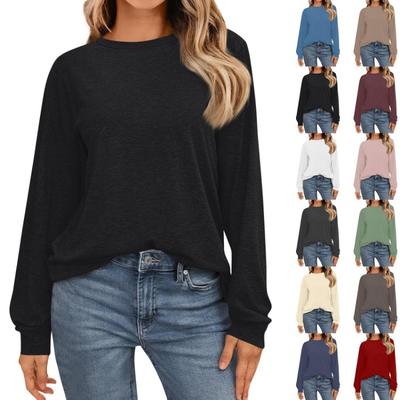Fashion Casual Women Long Sleeve Crewneck Loose Fitted Shirts Basic Tops Outfits