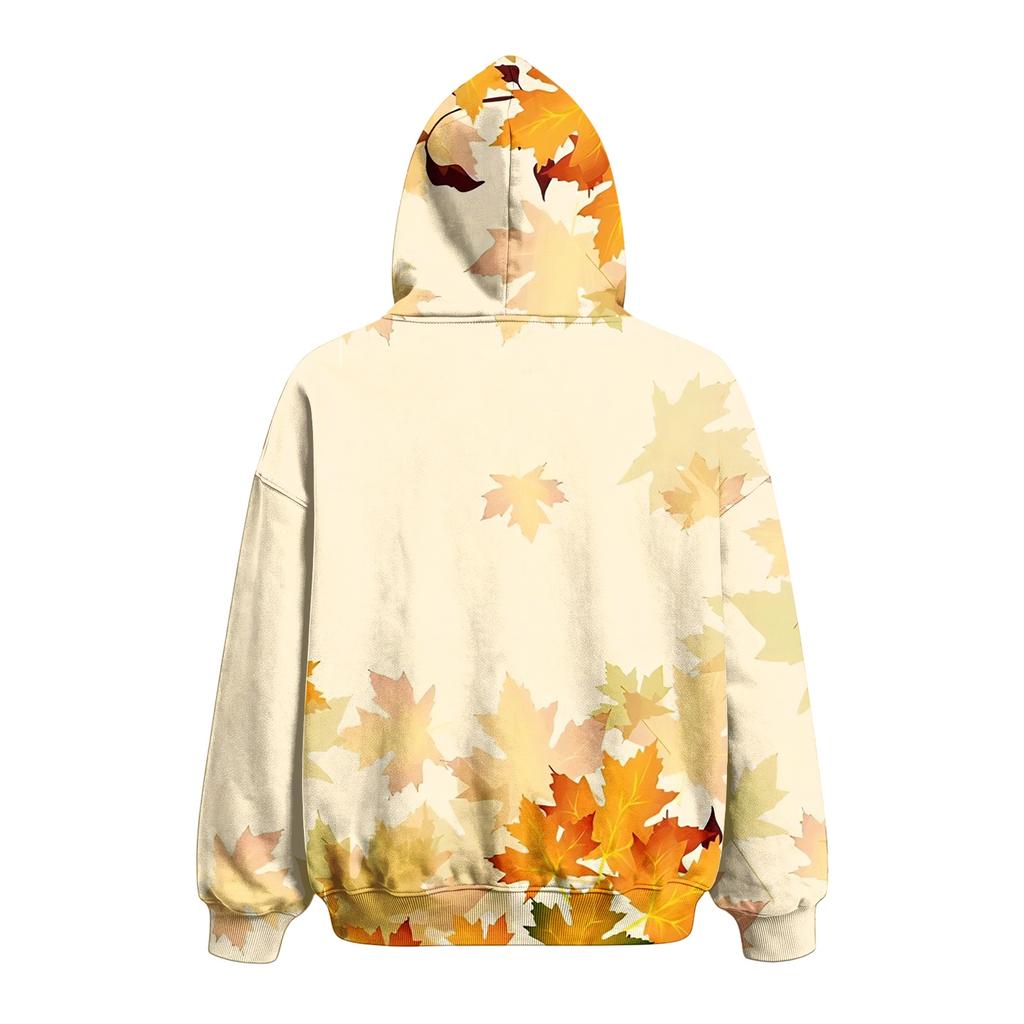 Women's Fashion Hooded Sweatshirt with Leaves Print and Pet Pocket for Casual Wear