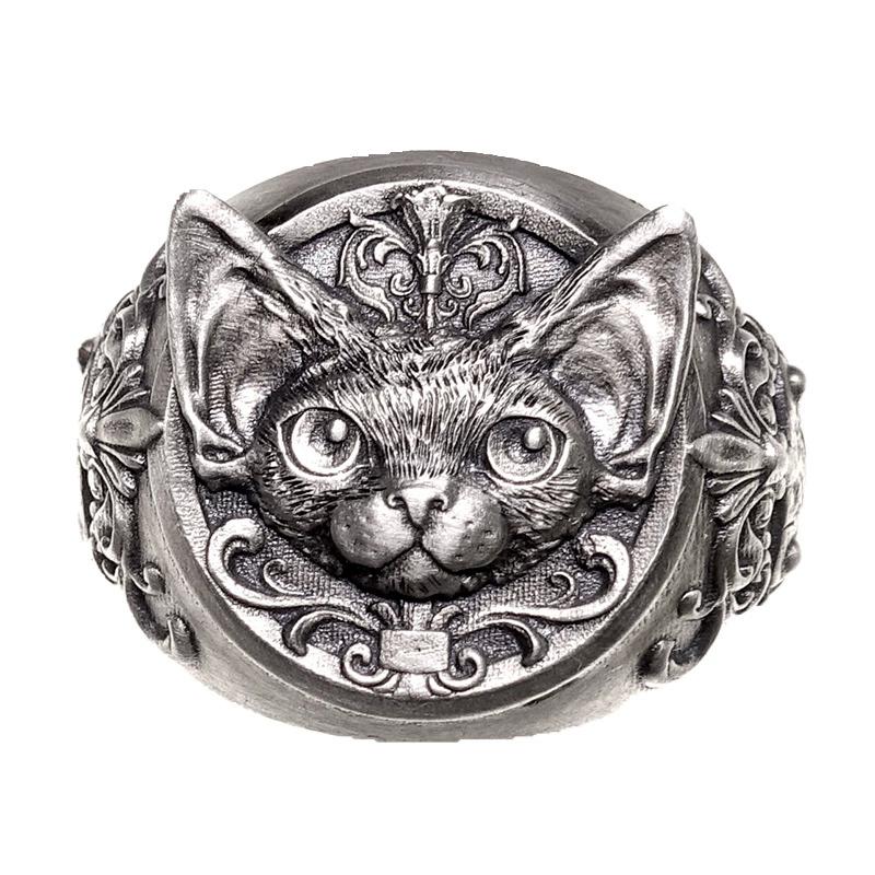 Vintage Thai Silver Curly Cat Adjustable Finger Rings For Men Women Fashion New Jewelry Couple Gift Party Glamorous