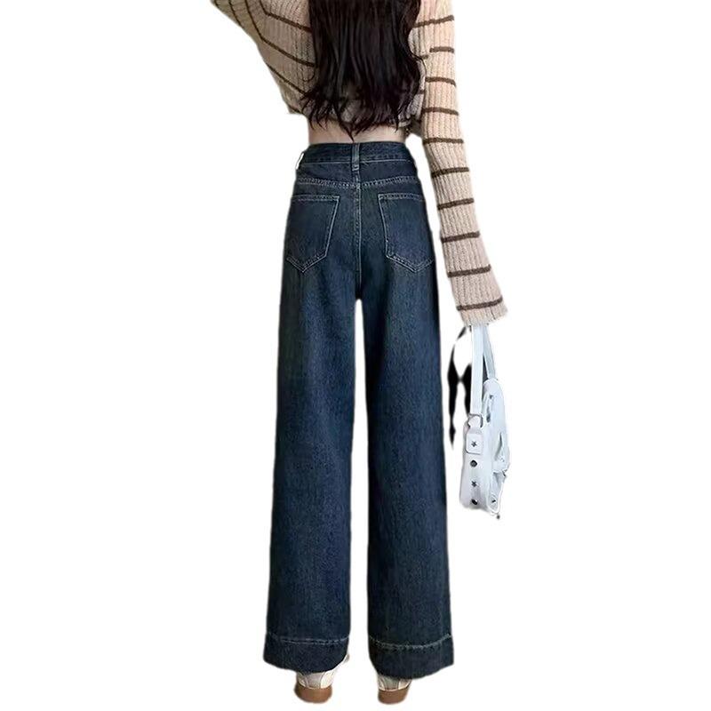 Plus Size Women's Vintage Light Wash High Waist Straight Wide Leg Jeans