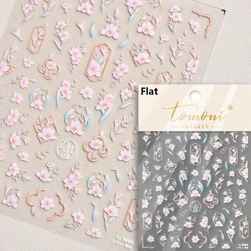 Gold Stamped Blooming Red Peony 3D Self-Adhesive Nail Art Stickers Lily Magnolia Camellia Daisy Rose Manicure Decals