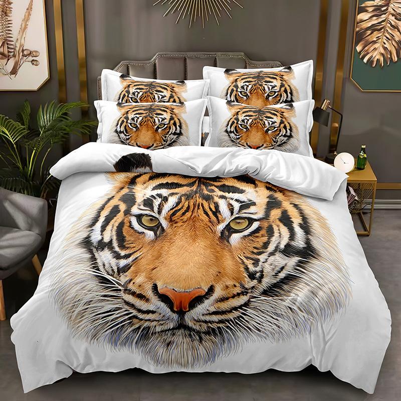 3D Tiger Bedding Set Fierce Beast Down Duvet Cover 2/3 Pieces Boy, Teens Quilt Cover Luxury Quick Drying Bed Cover