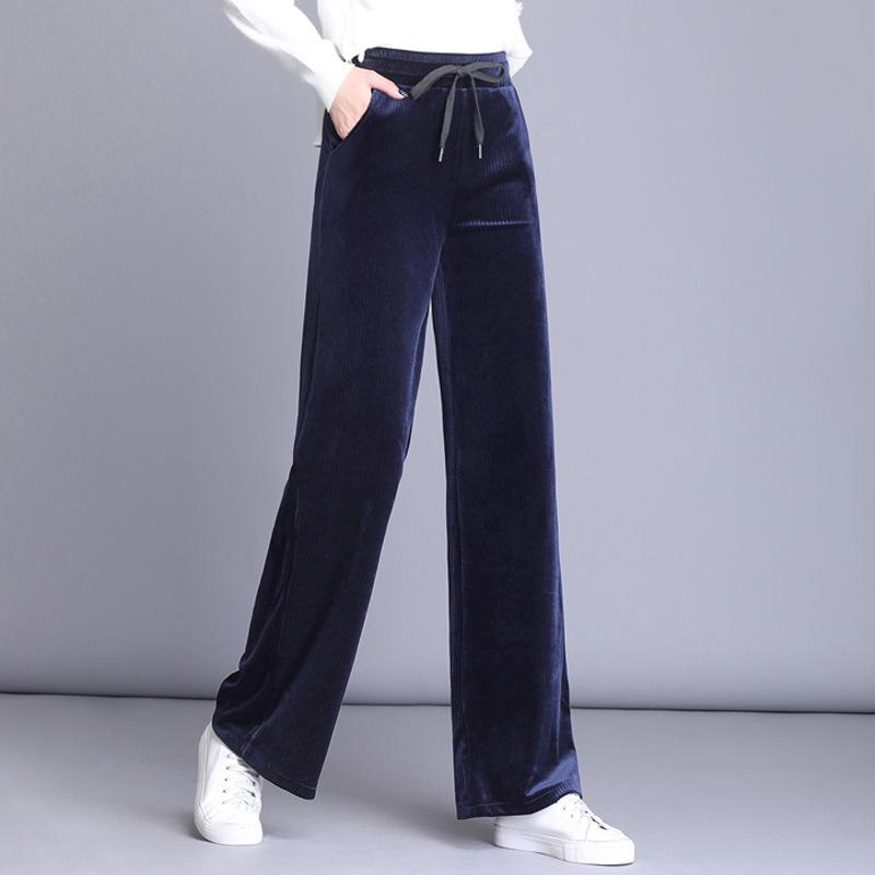 

SCIONE 2020 Широкі штани з високою талією Жіночі прямі повсякденні вельветові жіночі штани Повсякденні штани великих розмірів 6XL синій