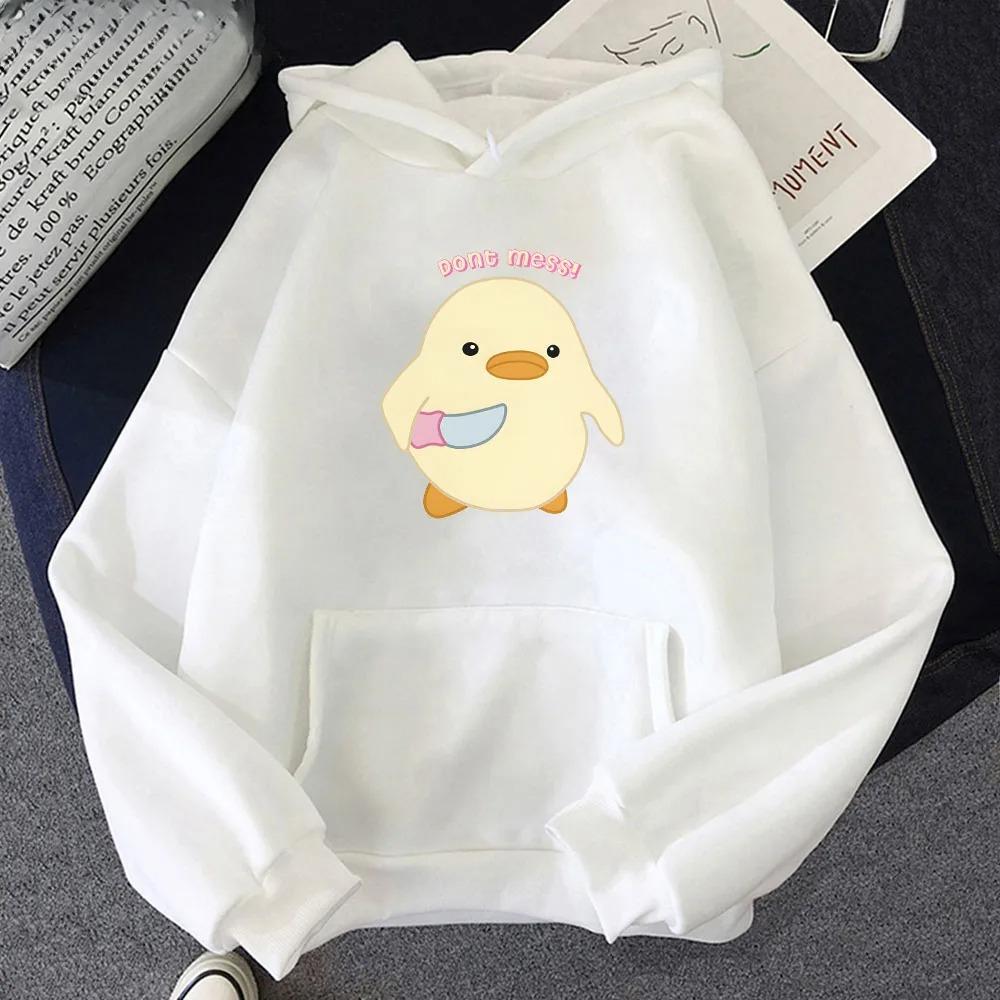 Don‘t Mess Duck Holding Knife Kawaii Cartoon Print Woman Hoodies Sweatshirts Harajuku Female Long Sleeve