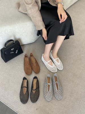 2025 New Woven Flat-soled Single Shoes Hollow Women's Shoes