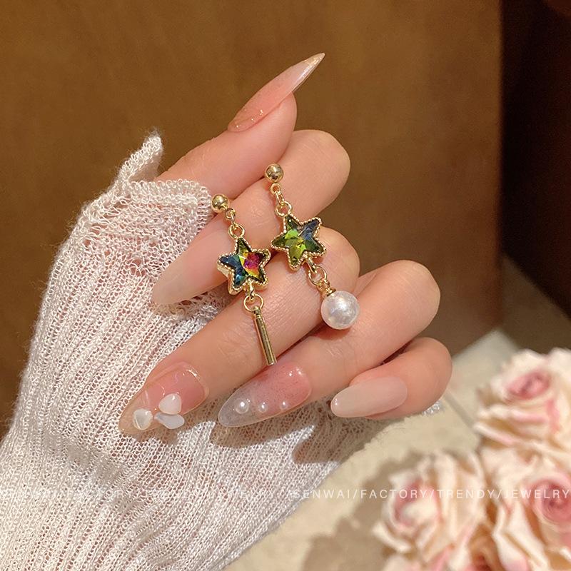 Асимметричные цветные серьги-звезды женские Мори универсальные жемчужные серьги модные темпераментные для ушей