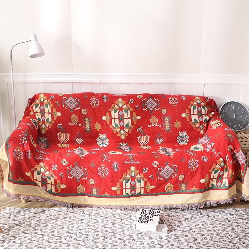 European Yellow Tibetan-Style All-Cotton Double-Sided Knitted Throw Blanket - Non-Slip, Fashionable, Minimalist Design for Sofa