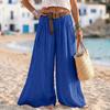 Women Cotton Linen Wide Leg Pants Loose Fit Long Trousers with Pockets Elastic Waist Casual Skirt Pants for Daily Wear