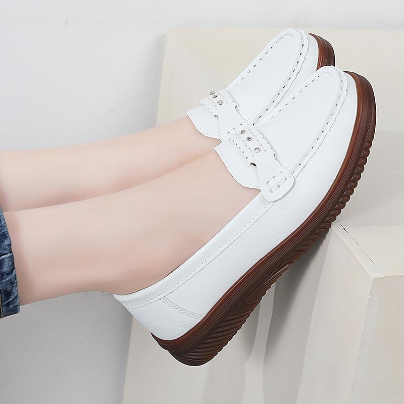 Women Black Moccasins Driving Shoes Flats White Casual Nurse Loafers Grey Minimalist Maternity Shoes Large Size