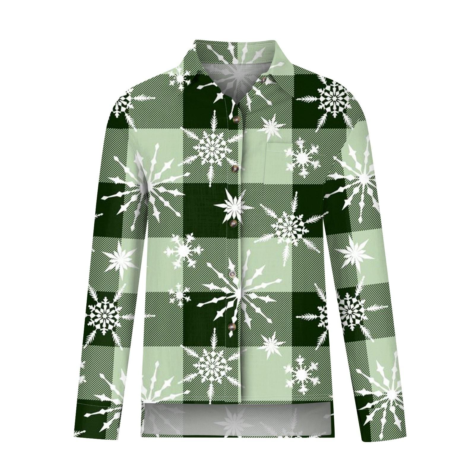 Женская свободная повседневная рубашка с длинными рукавами и рождественским принтом — фото 3