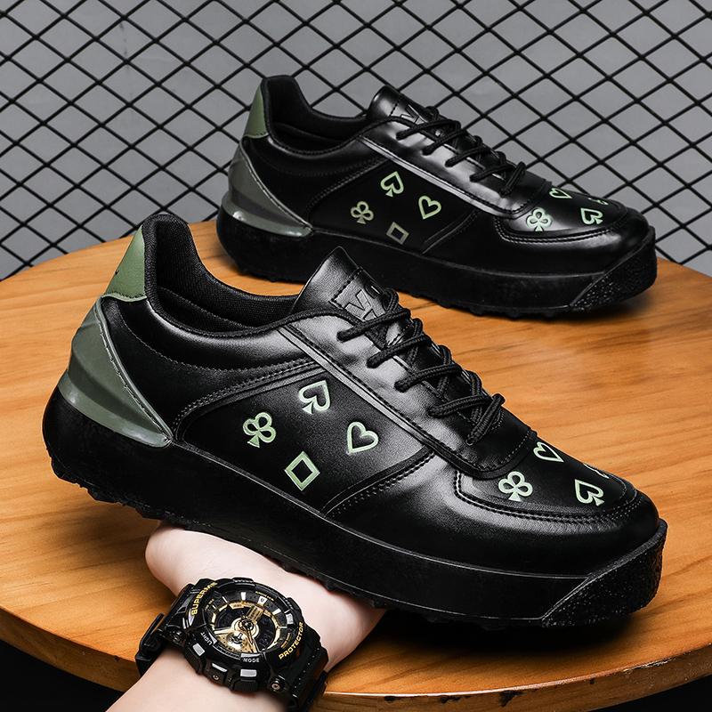 Men's Sports Leather Sports Shoes, Casual, Fashionable, Comfortable, Versatile Casual Shoes, Black Outdoor Dirt Resistant Shoes
