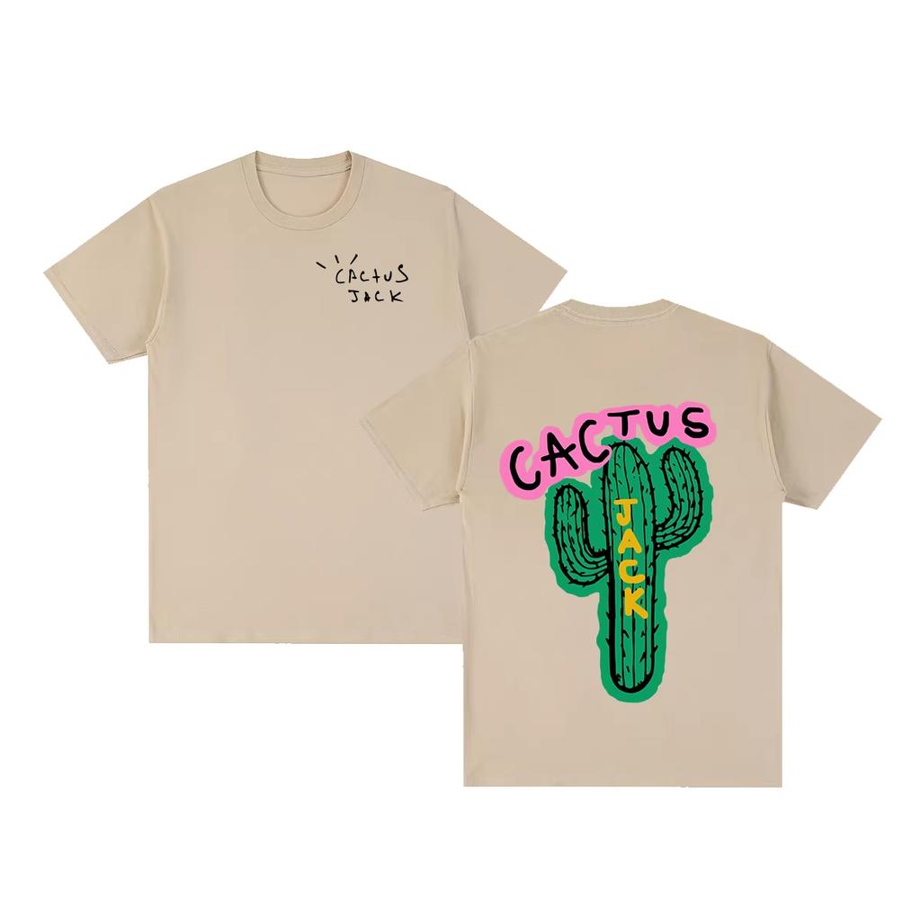 Pink Logo Cactus Street Trendy Brand Tshirt Cotton Graphic Tee Unisex Unisex Summer Streetwear