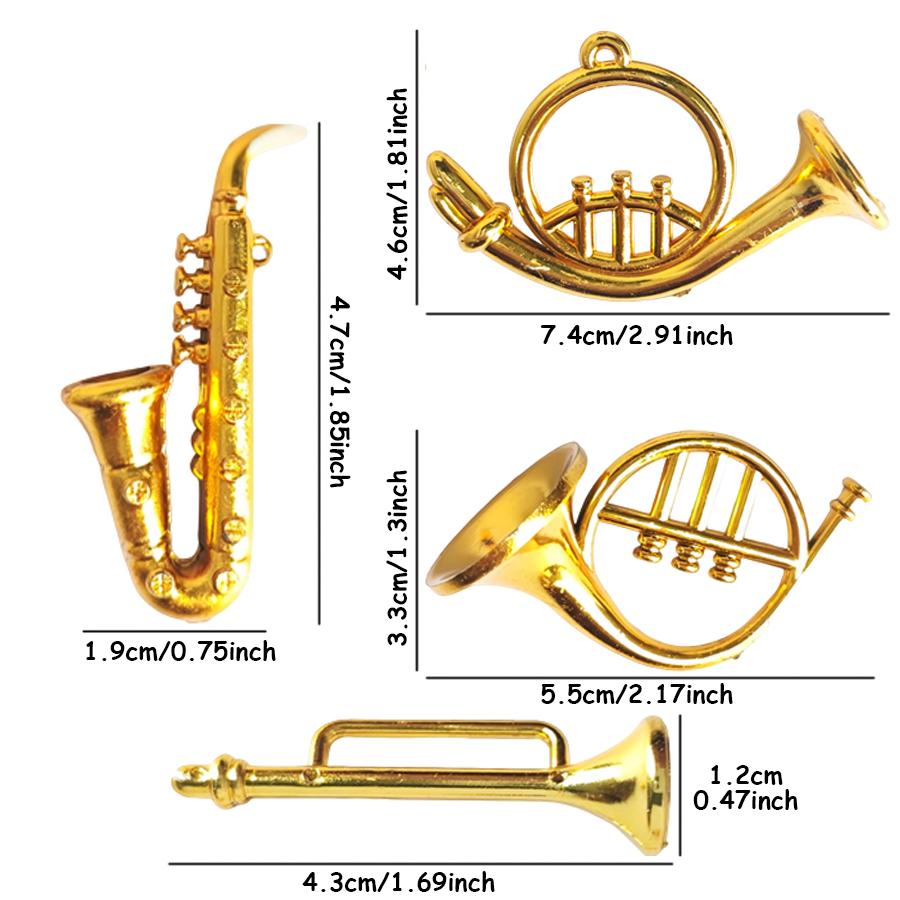 7/14pcs Golden Musical Instrument Ornaments Miniature Guitar Violin Saxophone Figurines Dollhouse Miniatures Desktop Decorations