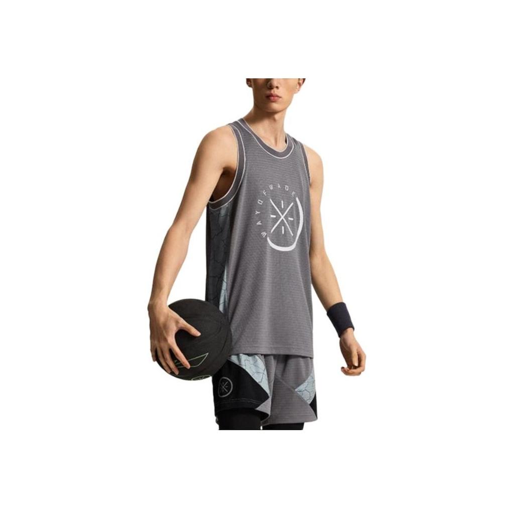 Li Ning Wade Series Letter Print Moisture Wicking Comfortable Breathable Basketball Vest Men Tops Shadow-Gray AAYU063-1