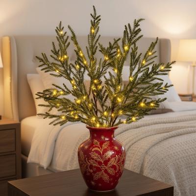 Lighted Norfolk Pine Branches Artificial Greenery Artificial Pine Branches 5/10pcs Faux Evergreen Pine Sprigs Suitable for Vases