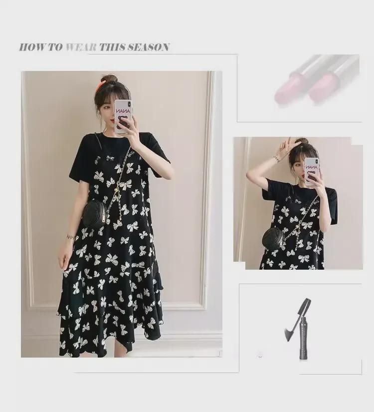 Plus Size Floral Two-Piece Long Skirt Dress - Slimming, Belly-Covering Design for Summer