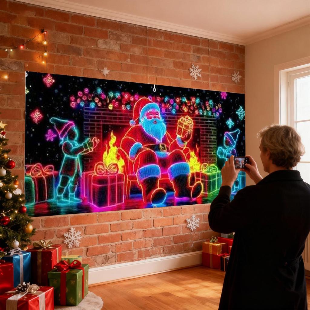 Santa Garage Door Cover Christmas 13x6ft UV Fluorescent Holiday Decoration Festive Living Room Backdrop for Homeowners Party