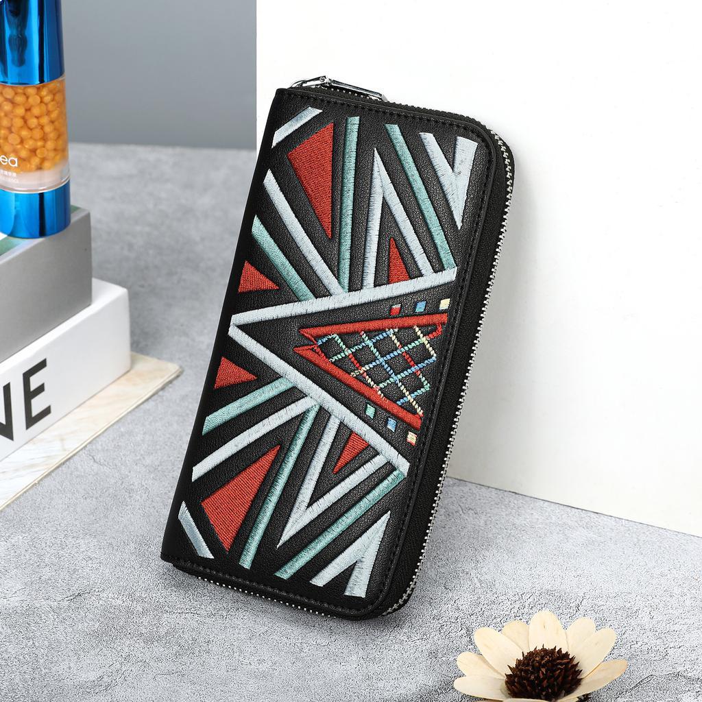 Fashionable Lady's Large-capacity Multi-functional Long Purse with Embroidered Ethnic Style Clutch Bag