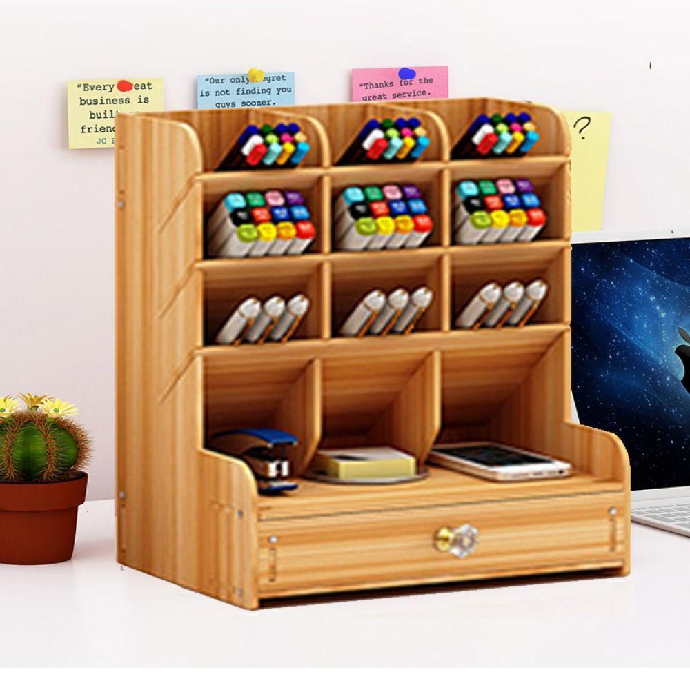 With Drawer Desktop Stationary Box Multi-Functional Desktop Organizer Pen Holder Box  Stationery