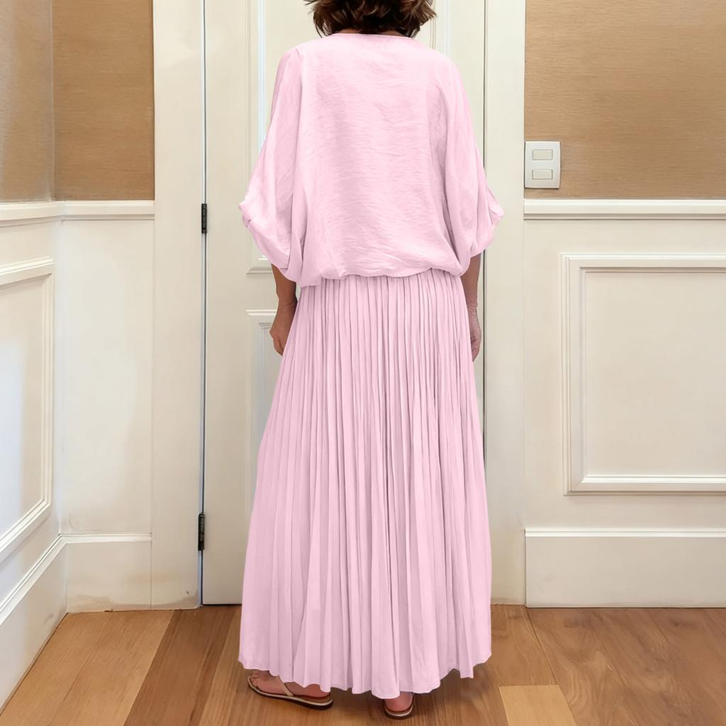 Two Piece Sets For Women Casual 3/4 Sleeve Shirts And High Waisted Drawstring Skirt Fall Outfits
