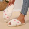 Fashion Sweet Heart Decoration Faux Fur Slides Women 2025 Winter Cross Strap Furry Indoor Slippers Warm Short Plush Non Slip Slippers