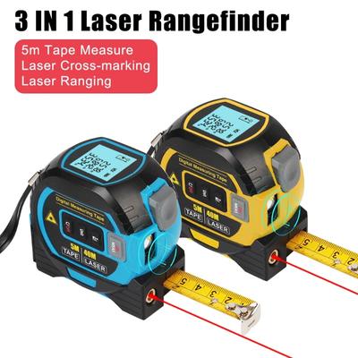 3-in-1-Laser-Entfernungsmesser, 5 m, Maßband, Lineal, LCD-Display mit Hintergrundbeleuchtung, Entfernungsmesser, Gebäudemessgerät