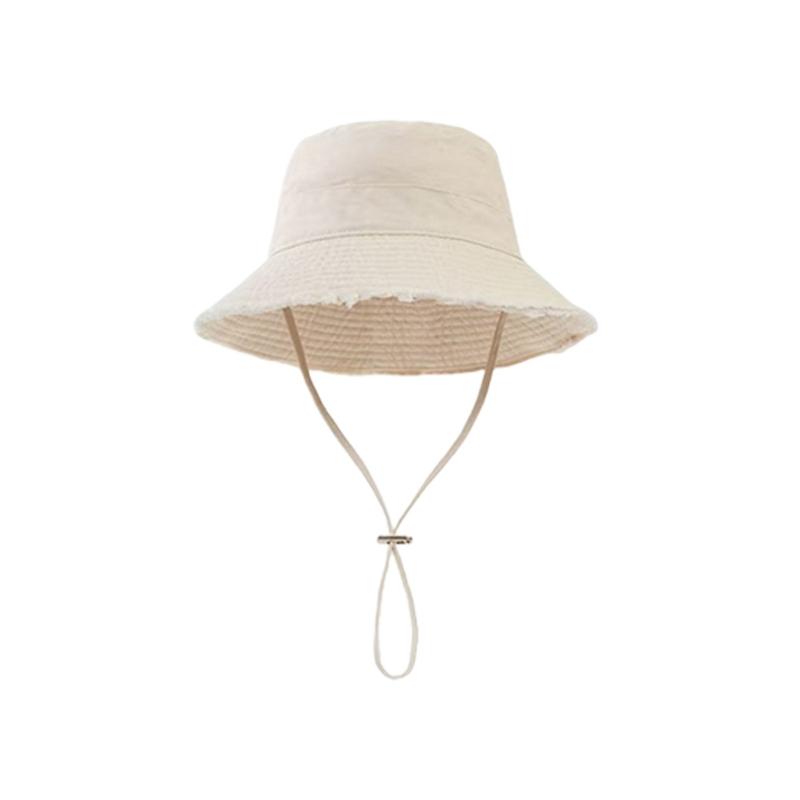 

Distressed Wide Brims Bucket Hat For Women Outdoor Beach Travel Adjustable Drawstring Sun Protective Fisherman Hat бежевий