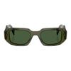 Prada Unique temple design, acetate, rectangular, sunglasses, unisex couple style, dark green