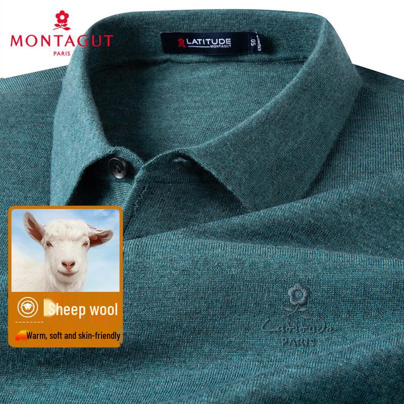 MONTAGUT Men s Merino Wool Blend Long-Sleeve Embroidered Polo Shirt 50
