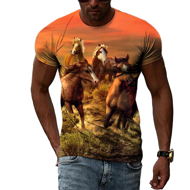 Letní trička s 3D grafikou Animal Horse Pro muže Móda Ležérní Výstřih harajuku Hip-Hop Styl Potištěná trička s krátkým rukávem Top