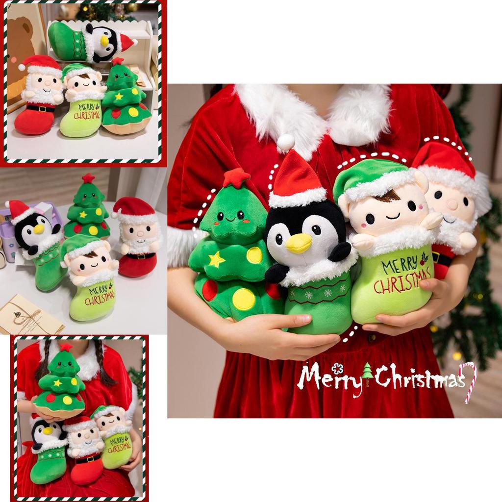 Festive Christmas Boot Plush Figures Including Santa Elf Penguin And Tree For Kids