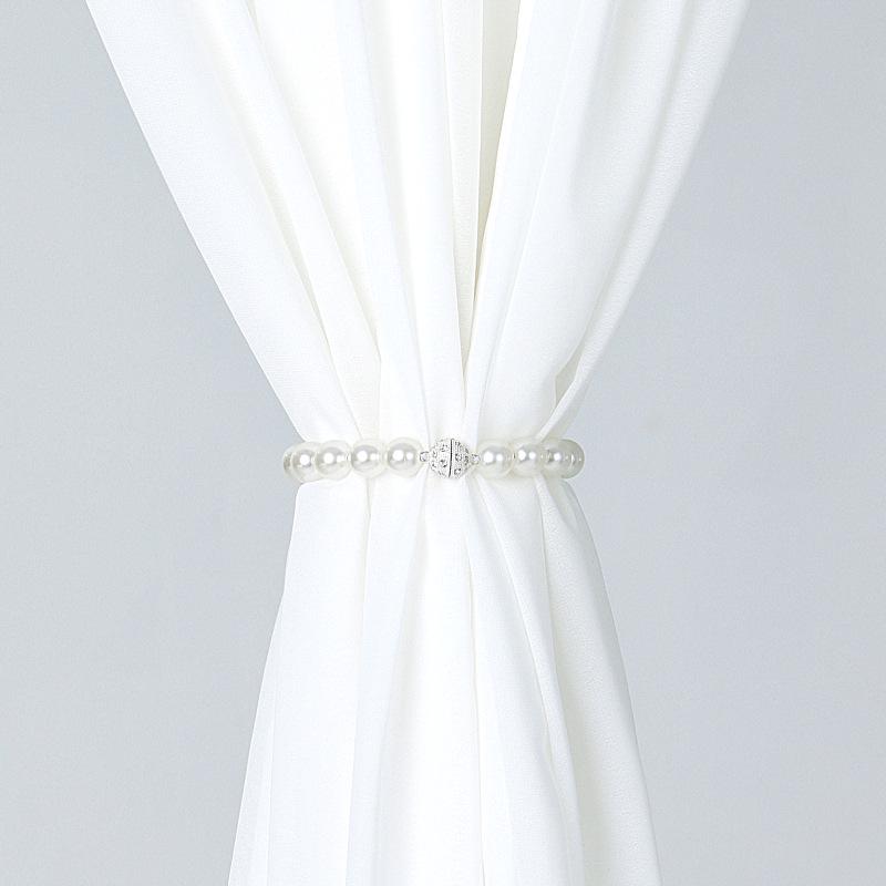 

Elegant Pearl Magnetic Curtain Tieback - No-Punch Magnet Buckle for Window Decoration.