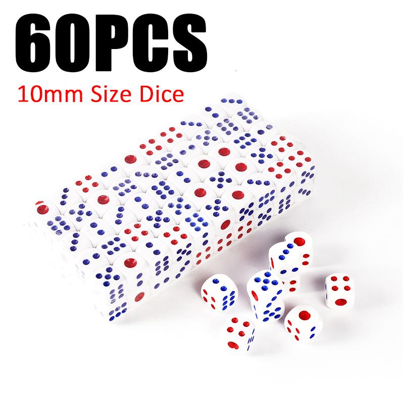 20/30/60PCS 10mm Size Dice White Background Red Blue Dots Dices Game Props Suitable for Party Gathering Entertainment Supply ZYF