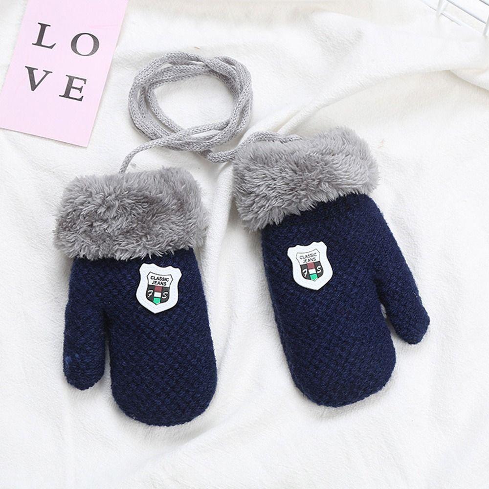 Children Soft Hanging Neck Cute Kids Gloves Knitted Mittens Thick Warm